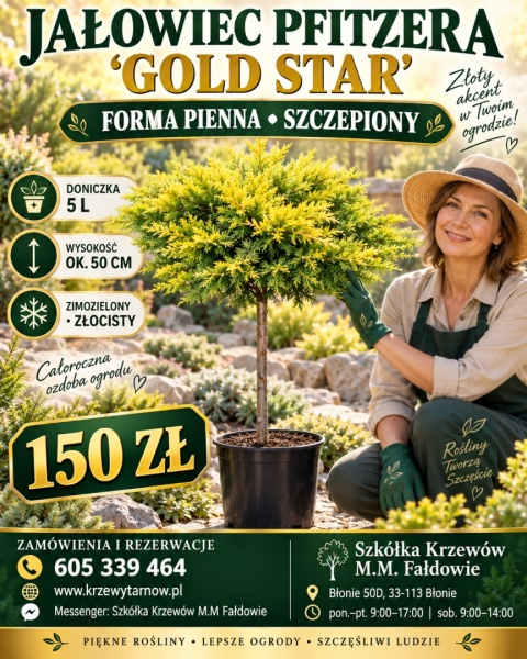 Jałowiec Pfitzera ‘Gold Star’ – forma pienna, szczepiona